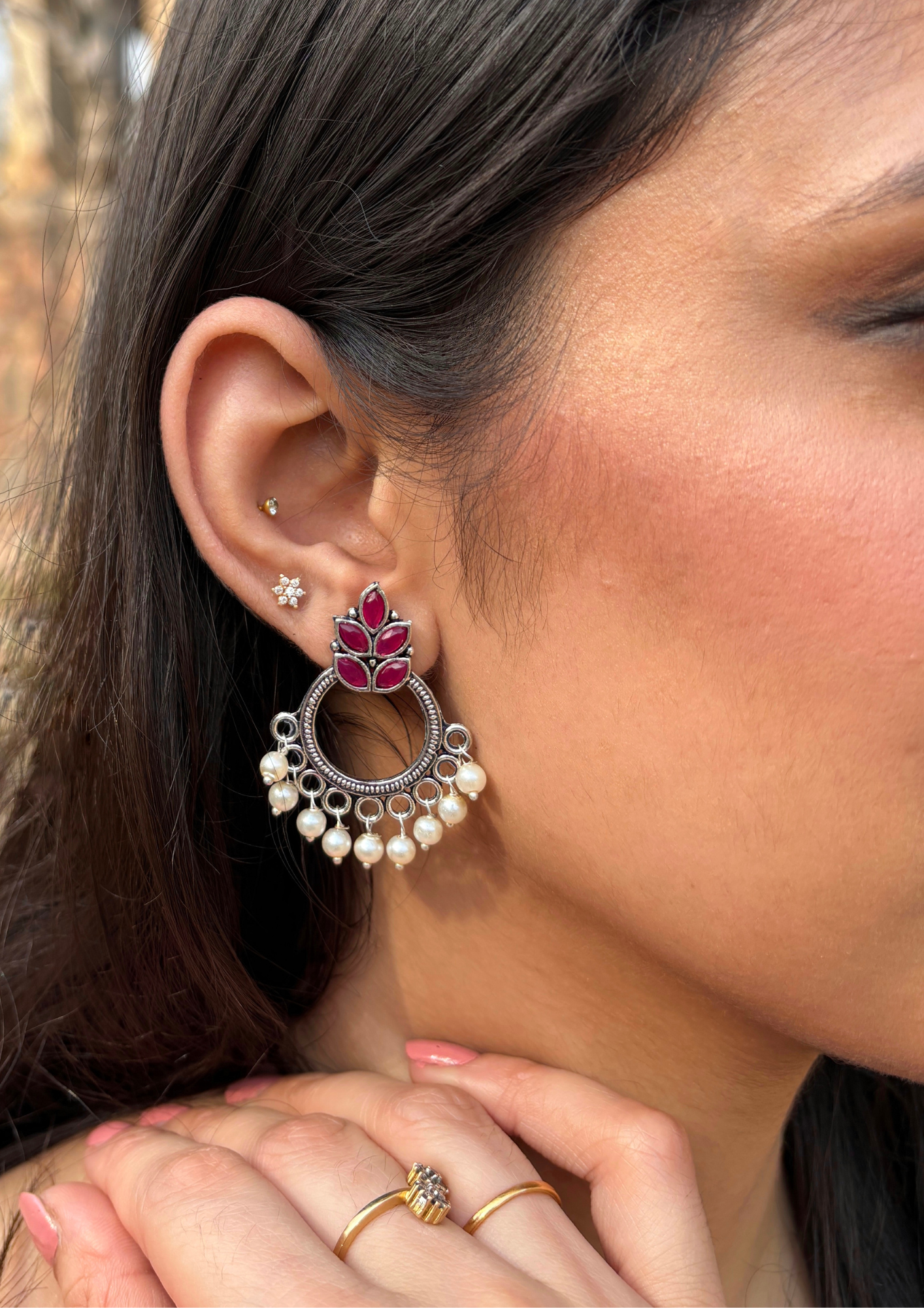 Malook Pink Oxidised Pearl Earring