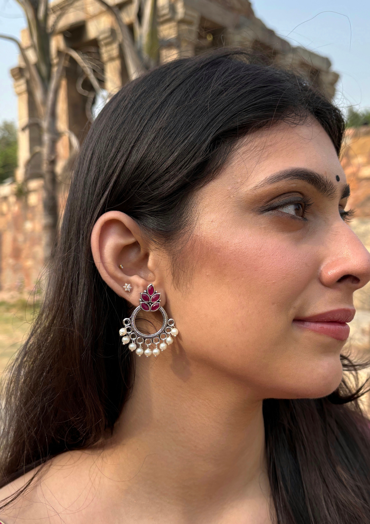 Malook Pink Oxidised Pearl Earring