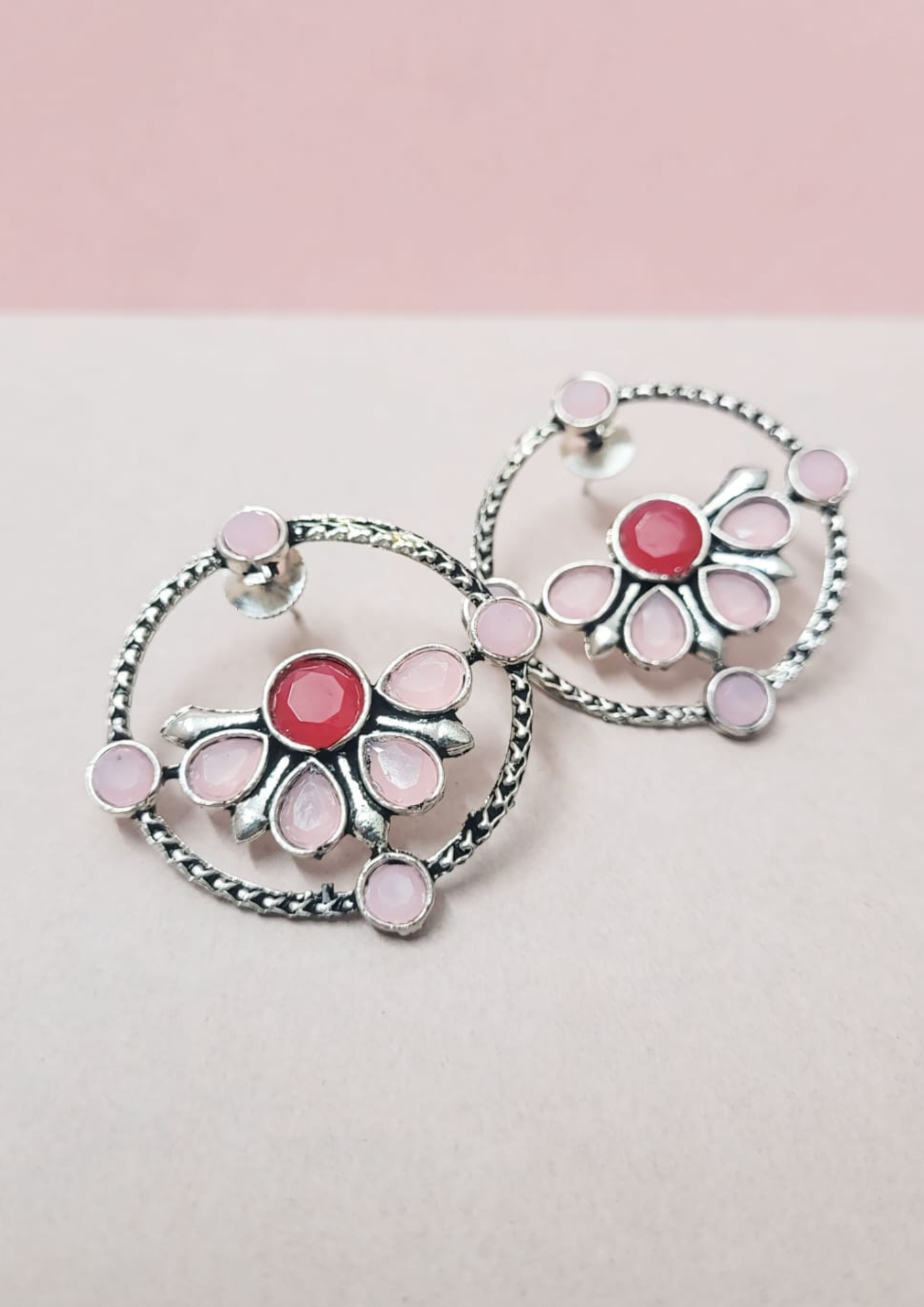 Malook Matt Pink dual tone AD stone stud Earrings