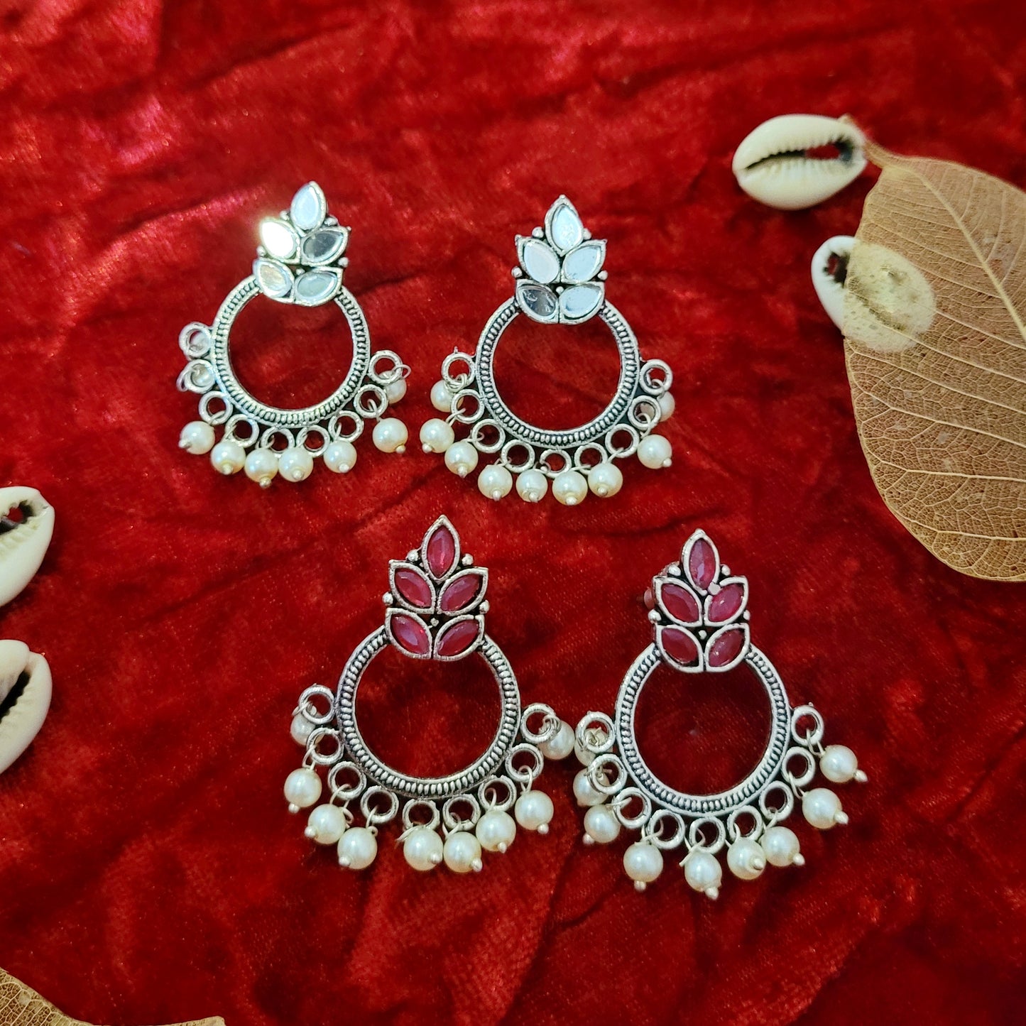 Malook Pink Oxidised Pearl Earring
