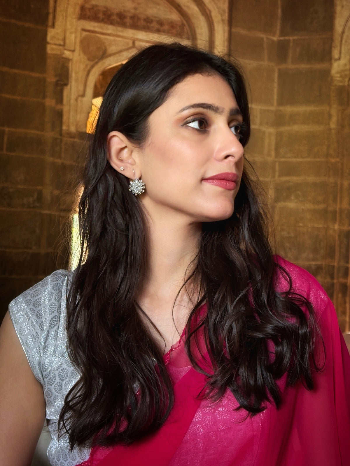 Malook White Pearl Floral Earring
