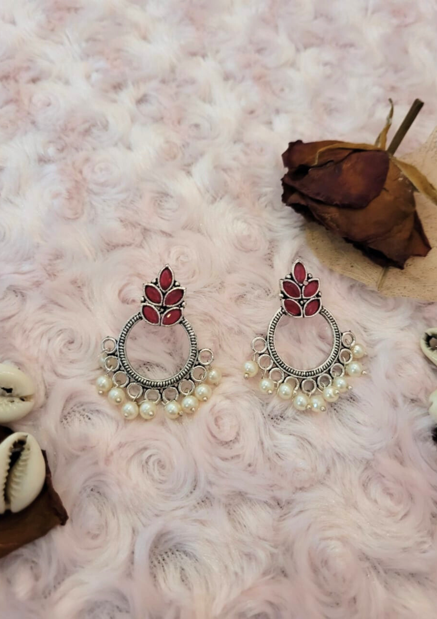 Malook Pink Oxidised Pearl Earring