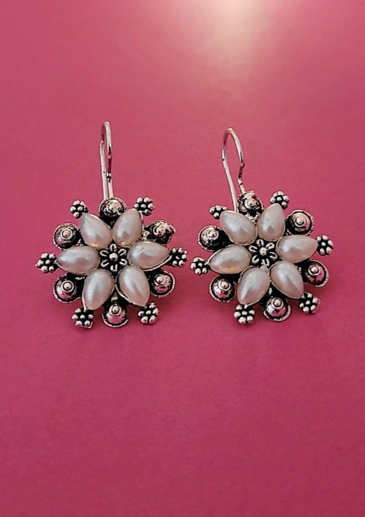 Malook White Pearl Floral Earring