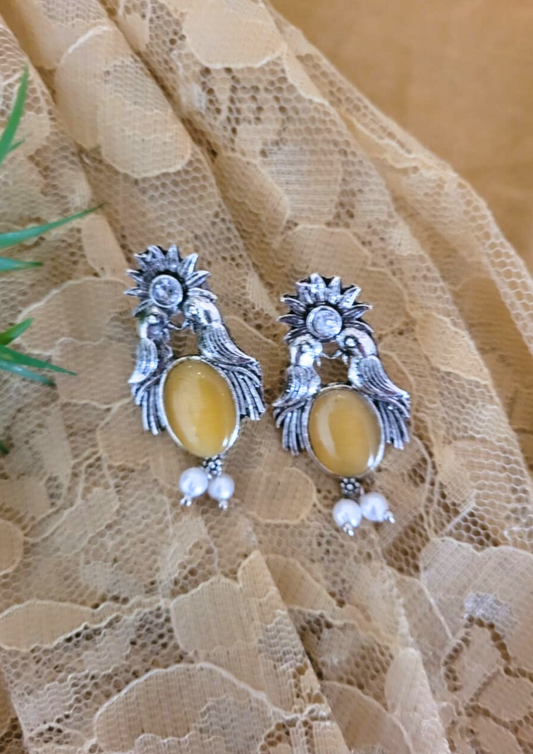 Malook Yellow Bird with Sun Design Earrings