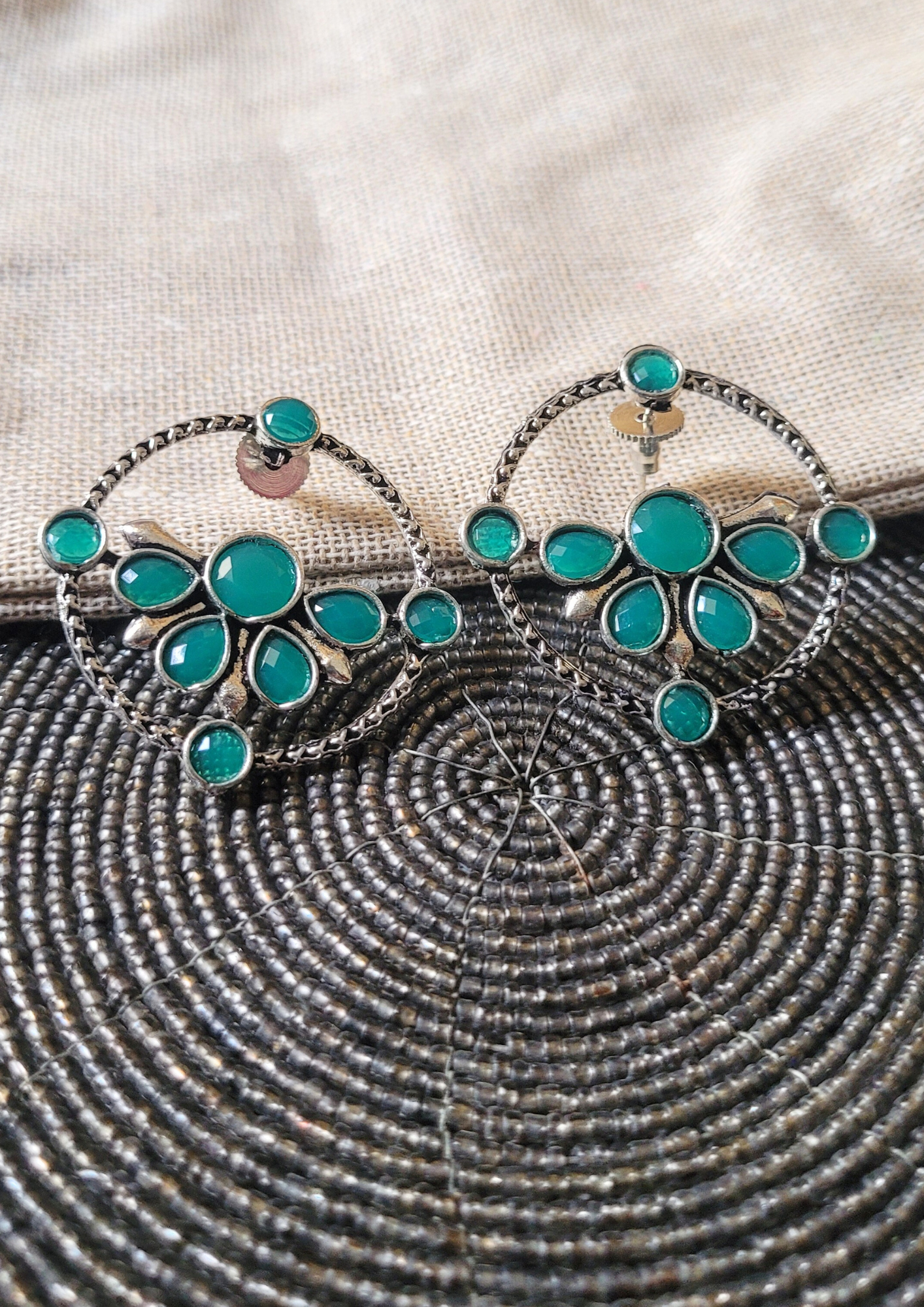 Malook Matt Green AD stone stud earrings