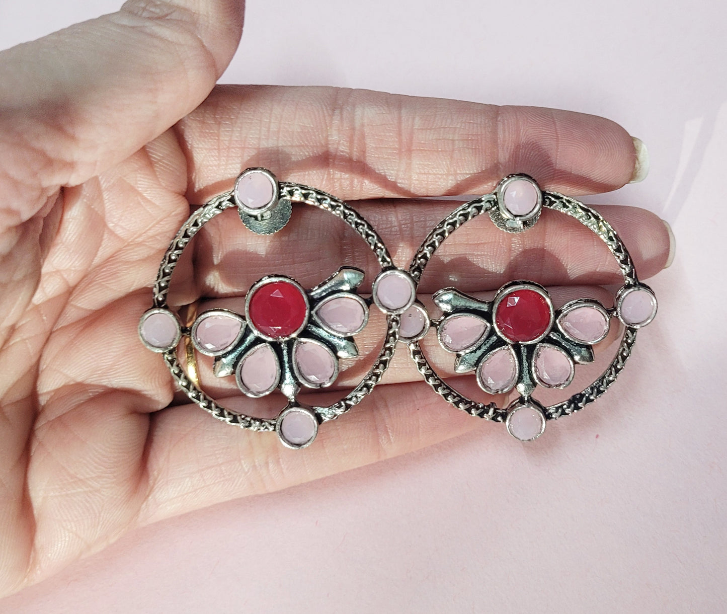 Malook Matt Pink dual tone AD stone stud Earrings