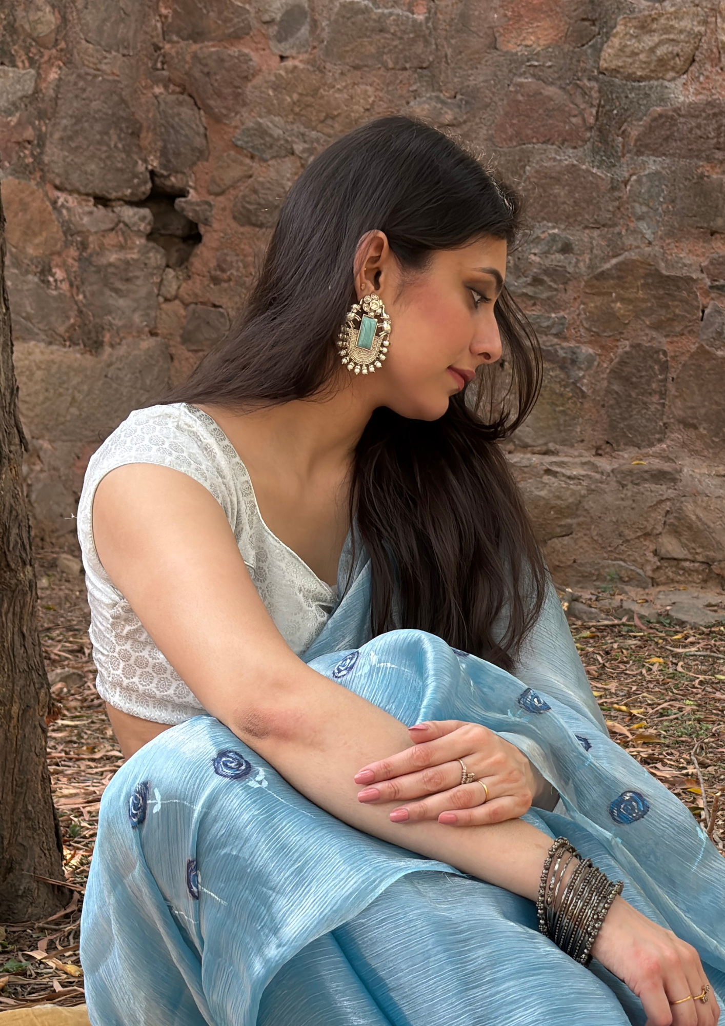 Malook Mint Blue Elephant Silver Earring