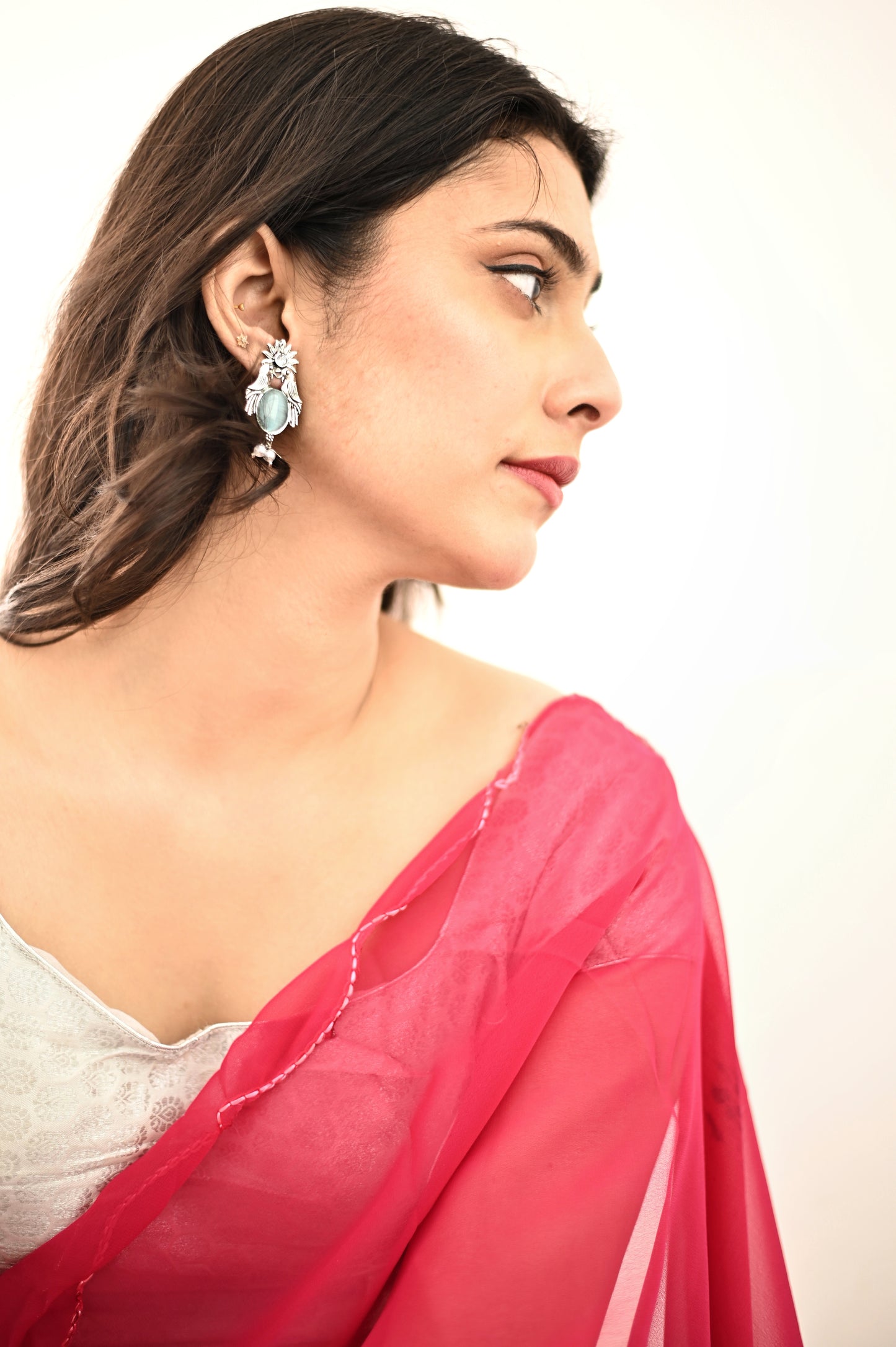 Malook Sky Blue Bird with Sun Design Earrings