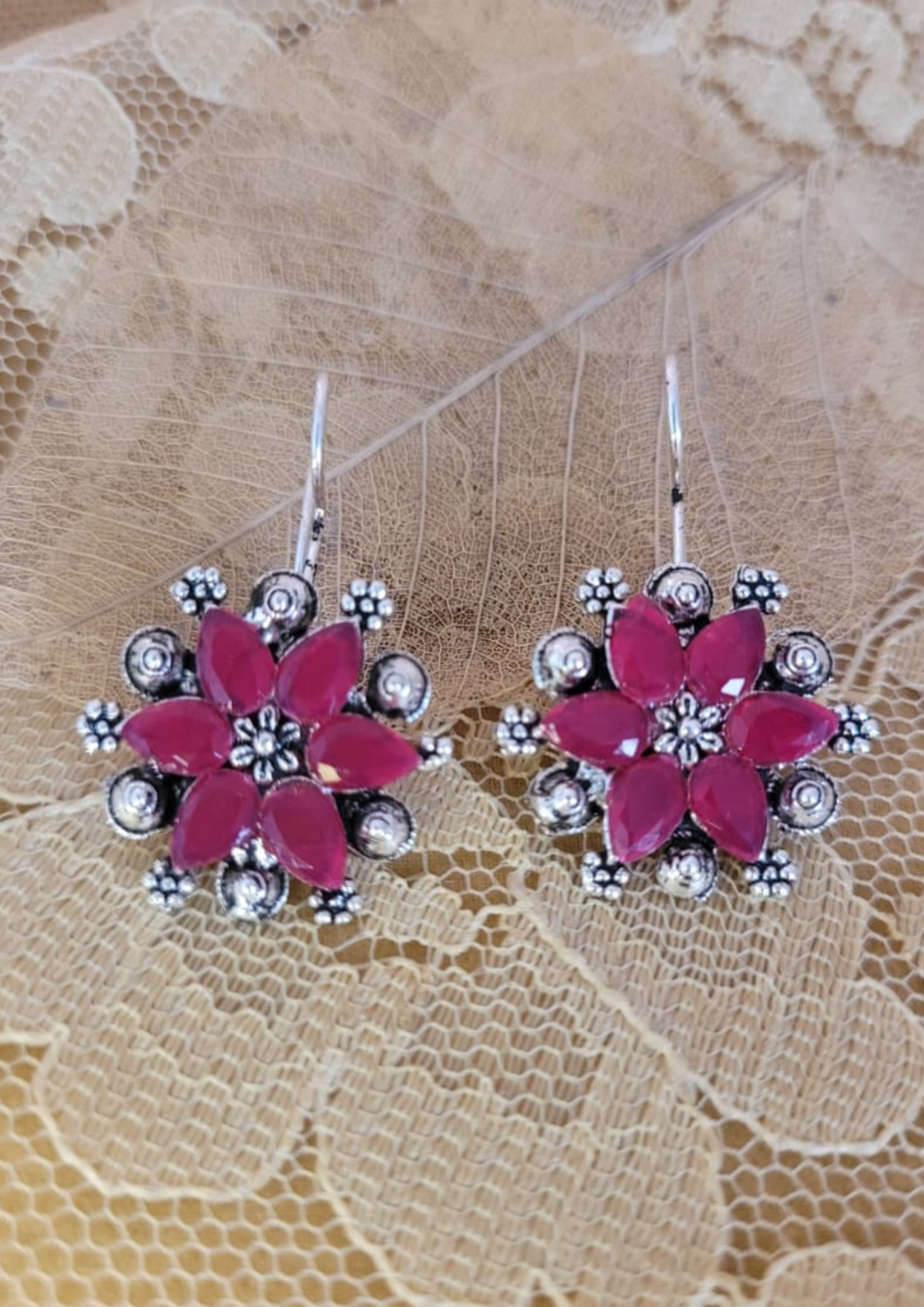 Malook Maroon Floral Design Earring