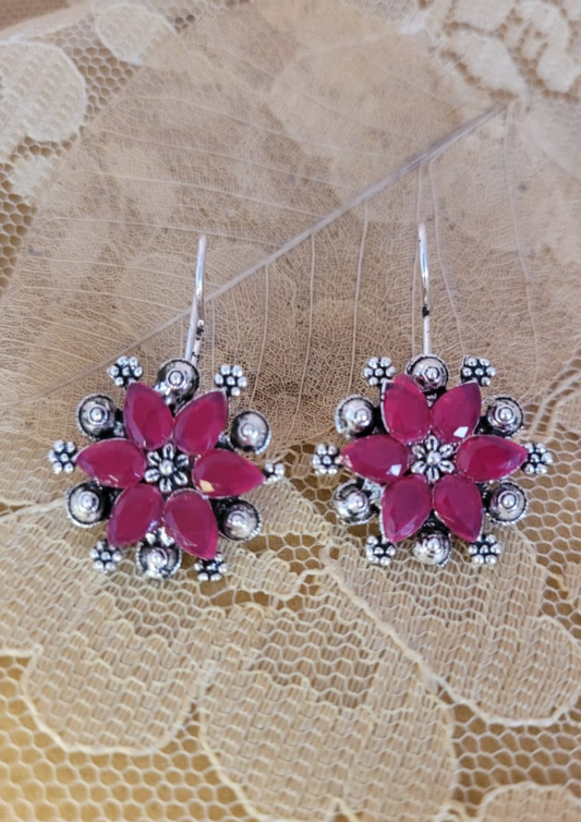 Malook Maroon Floral Design Earring