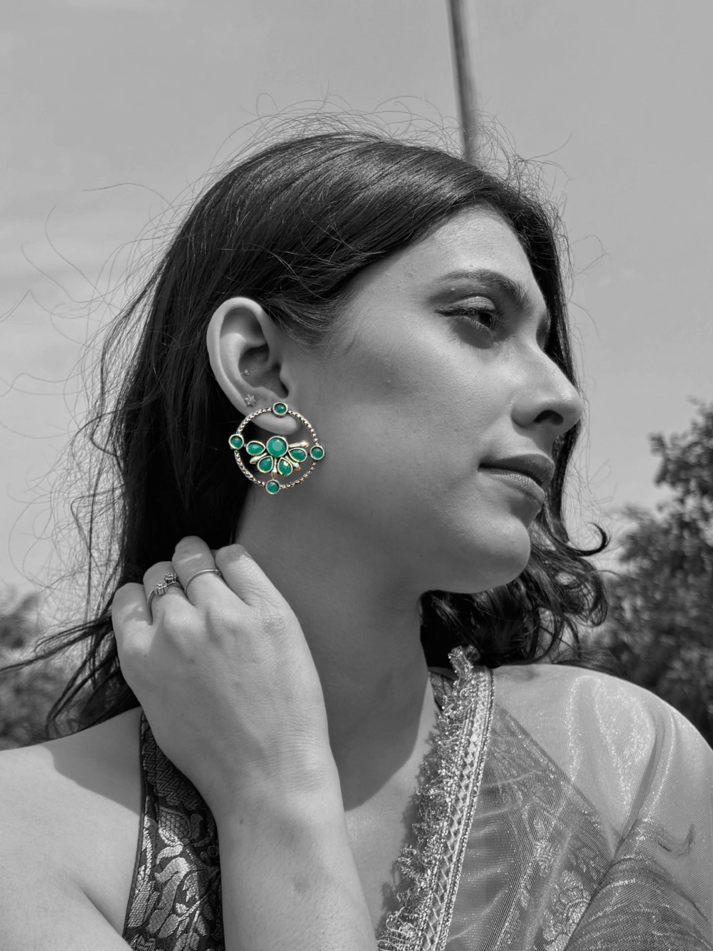 Malook Matt Green AD stone stud earrings
