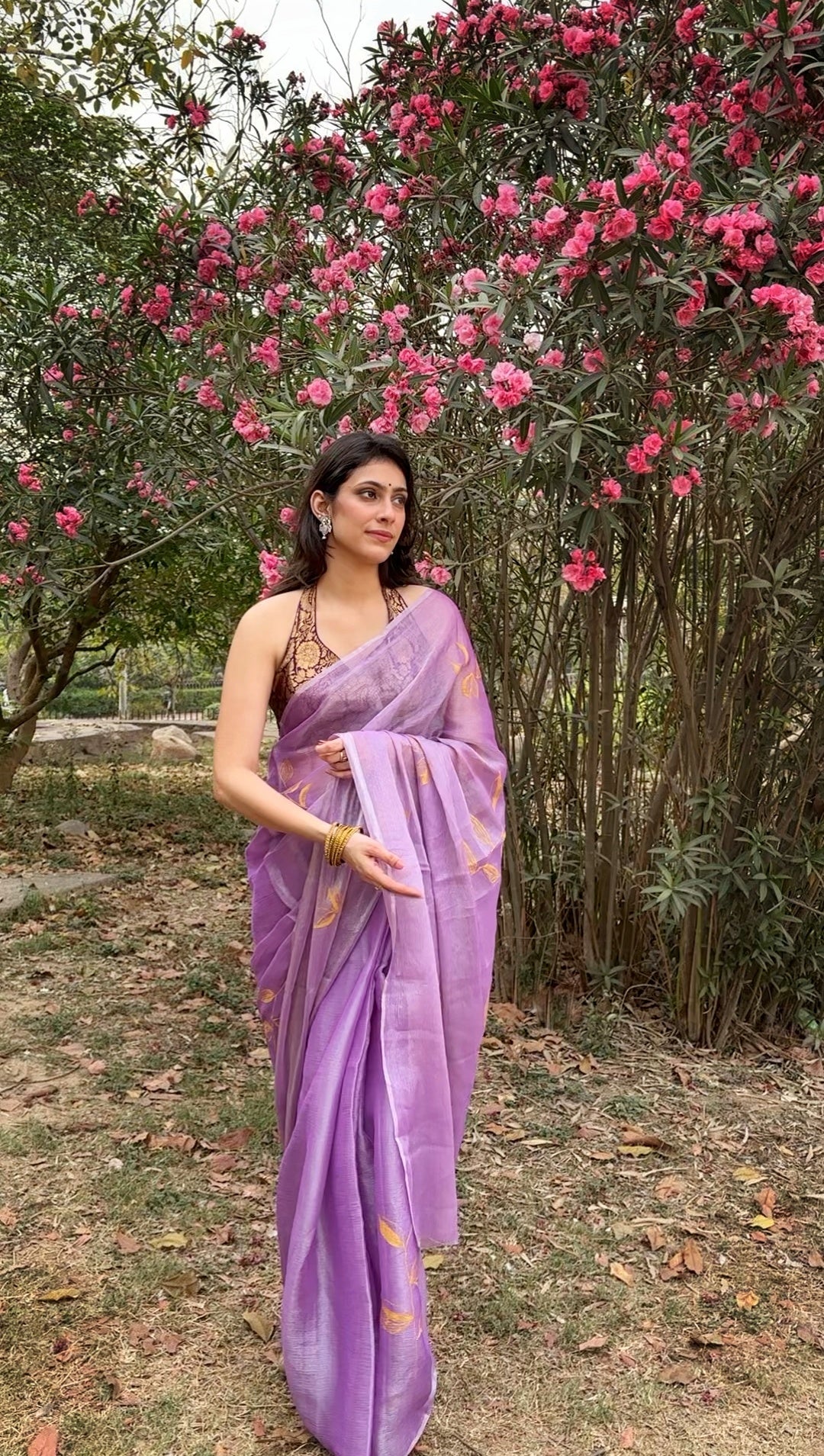 Malook Purple Shiny Crepe Hand-painted Saree