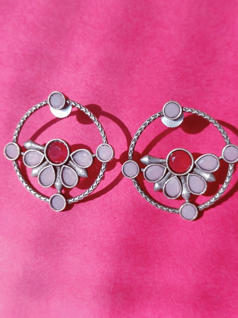 Malook Matt Pink dual tone AD stone stud Earrings